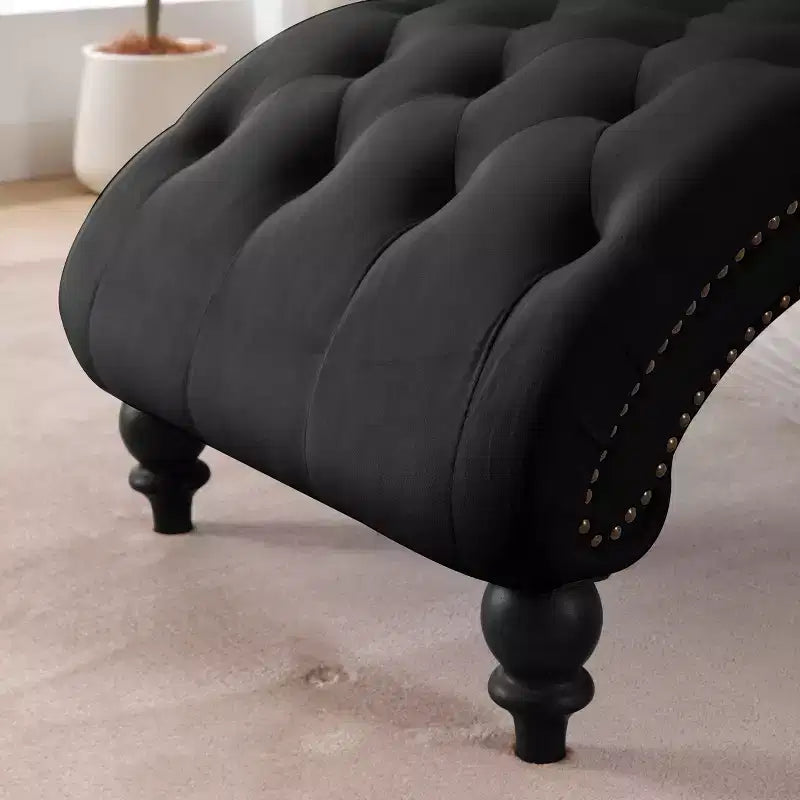 Chaise Longue Vintage in Velluto con Schienale Trapuntato e Bordi con Borchie