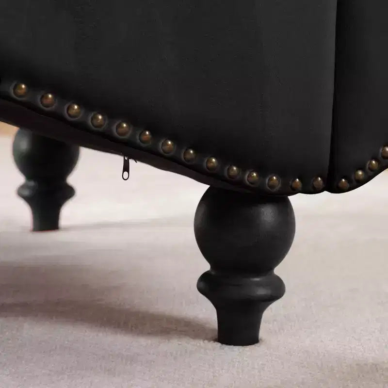 Chaise Longue Vintage in Velluto con Schienale Trapuntato e Bordi con Borchie