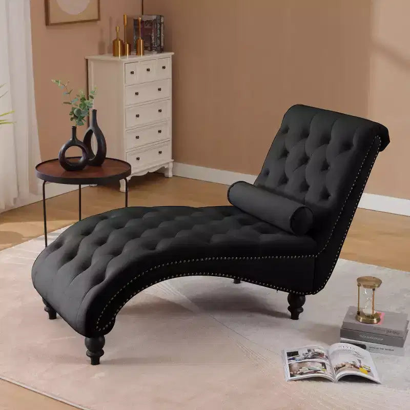 GDFStudio Parley Vintage Velvet Upholstered Chaise Lounge with Tufted Back and Nailhead Trim