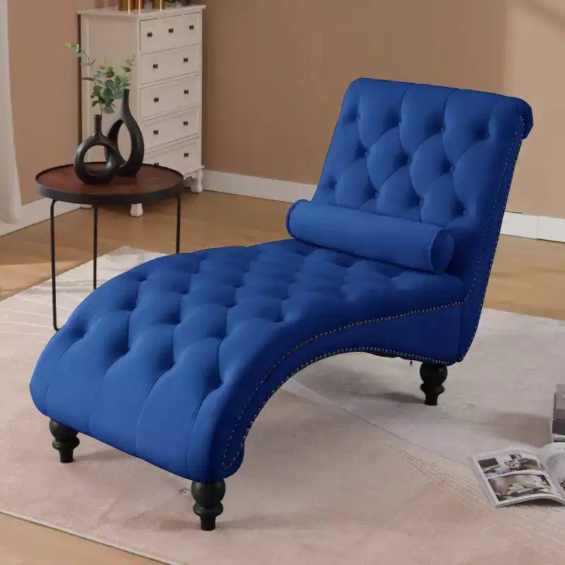 Chaise Longue Vintage in Velluto con Schienale Trapuntato e Bordi con Borchie