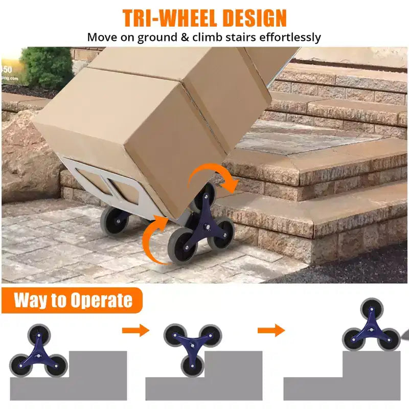 Carrello manuale per salire le scale in alluminio da 650 libbre, manico telescopico doppio, ruote triangolari, carrello portatile per traslochi, ufficio e viaggi