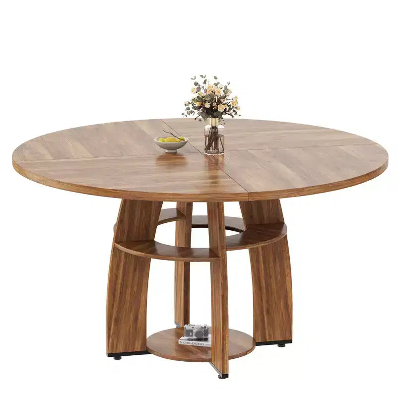 Tavolo da pranzo rotondo da 47" per 4-6 persone, tavolo moderno in legno con ripiano portaoggetti e piedini regolabili, per sala da pranzo, soggiorno, appartamento