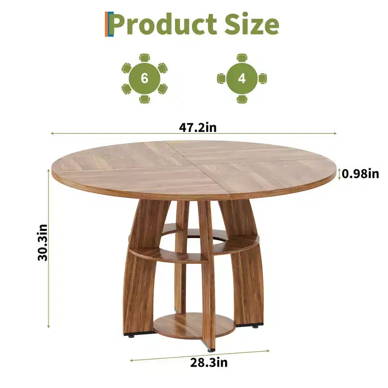 Tavolo da pranzo rotondo da 47" per 4-6 persone, tavolo moderno in legno con ripiano portaoggetti e piedini regolabili, per sala da pranzo, soggiorno, appartamento