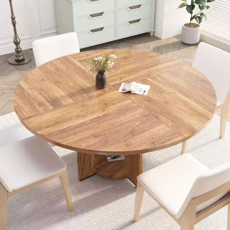 Tavolo da pranzo rotondo da 47" per 4-6 persone, tavolo moderno in legno con ripiano portaoggetti e piedini regolabili, per sala da pranzo, soggiorno, appartamento