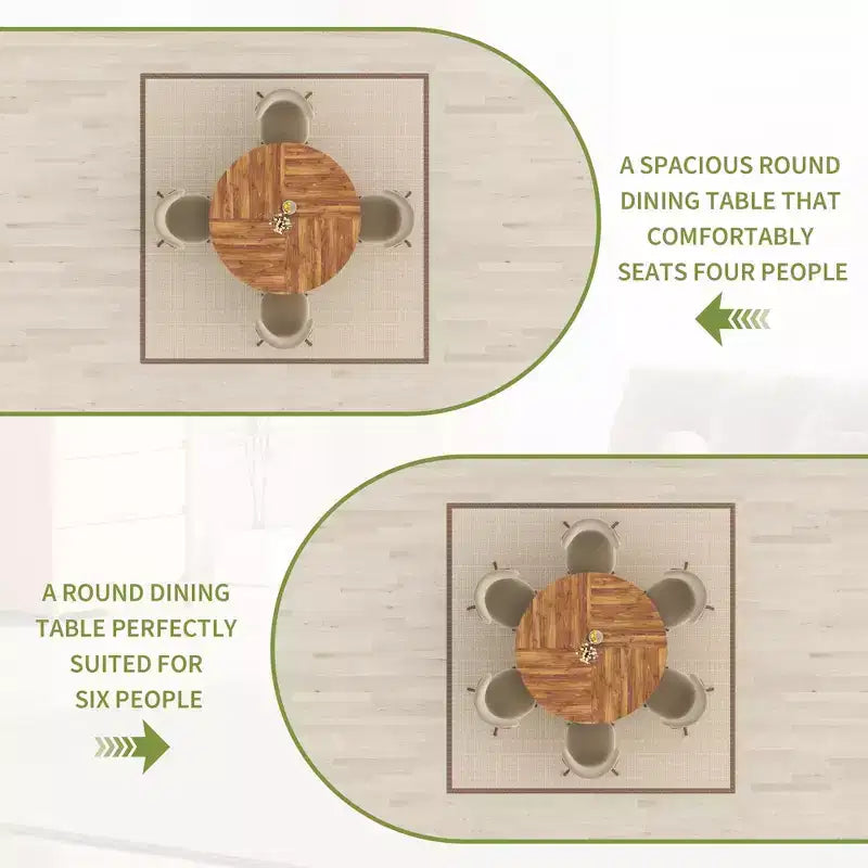 Tavolo da pranzo rotondo da 47" per 4-6 persone, tavolo moderno in legno con ripiano portaoggetti e piedini regolabili, per sala da pranzo, soggiorno, appartamento