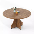 47 Round Dining Table for 4-6, Rustic Farmhouse, Wood Pedestal Base, Easy Assembly, for Small Apartments & Breakfast Nooks