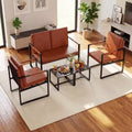 Costway 5 PCS Living Room Set with Loveseat, 2 Accent Chairs, 2 Coffee Tables, Cushions Gray/Brown + Black
