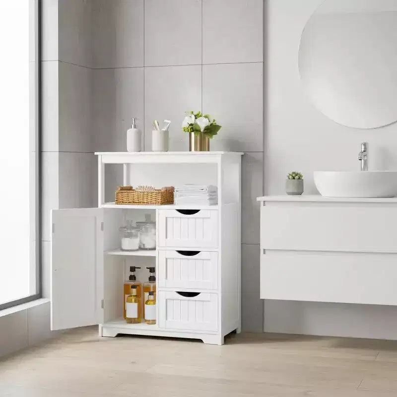 Dcolora Mobiletto da Bagno a Terra con 3 Cassetti e Anta, Ripiano Regolabile, 35.5 Nero