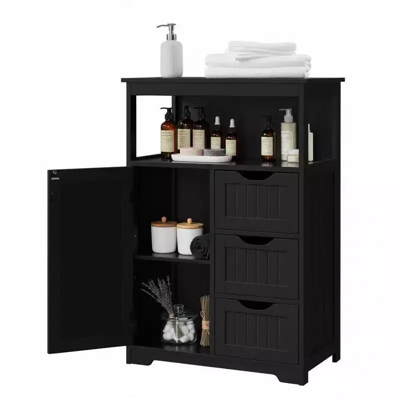 Dcolora Bathroom Floor Cabinet with 3 Drawers & Door, Adjustable Shelf, 35.5 Black