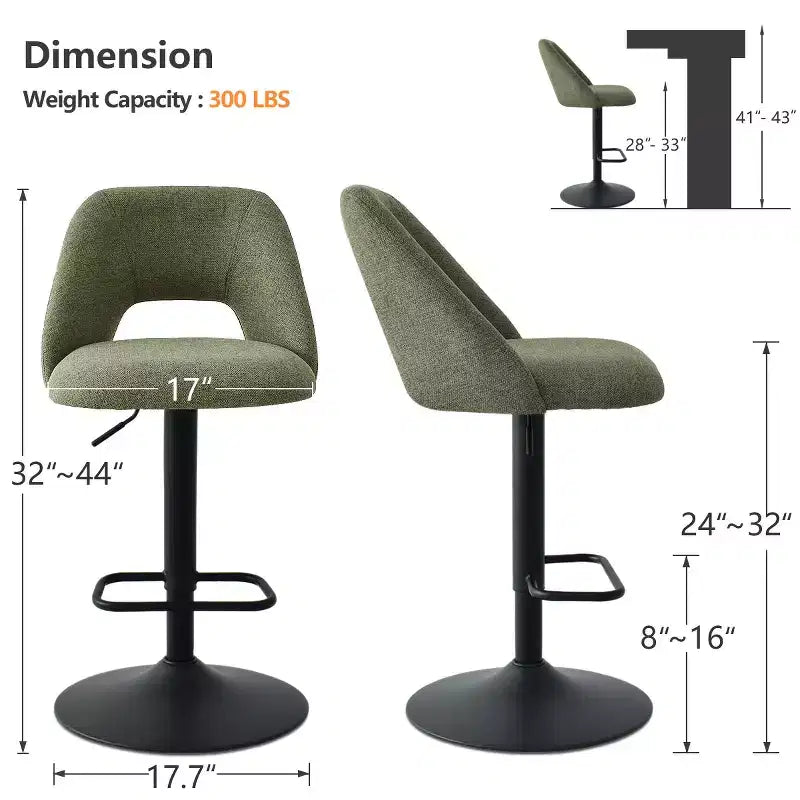 Set di 2 sgabelli da bar girevoli con schienale, sgabelli da bancone regolabili in altezza da 60,96 a 81,28 cm con seduta imbottita per isola cucina - Panipeachy