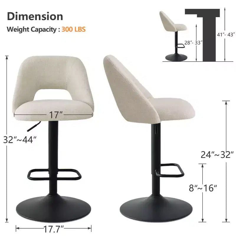 Set di 2 sgabelli da bar girevoli con schienale, sgabelli da bancone regolabili in altezza da 60,96 a 81,28 cm con seduta imbottita per isola cucina - Panipeachy