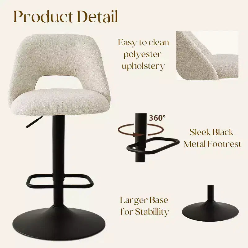 Set di 2 sgabelli da bar girevoli con schienale, sgabelli da bancone regolabili in altezza da 60,96 a 81,28 cm con seduta imbottita per isola cucina - Panipeachy