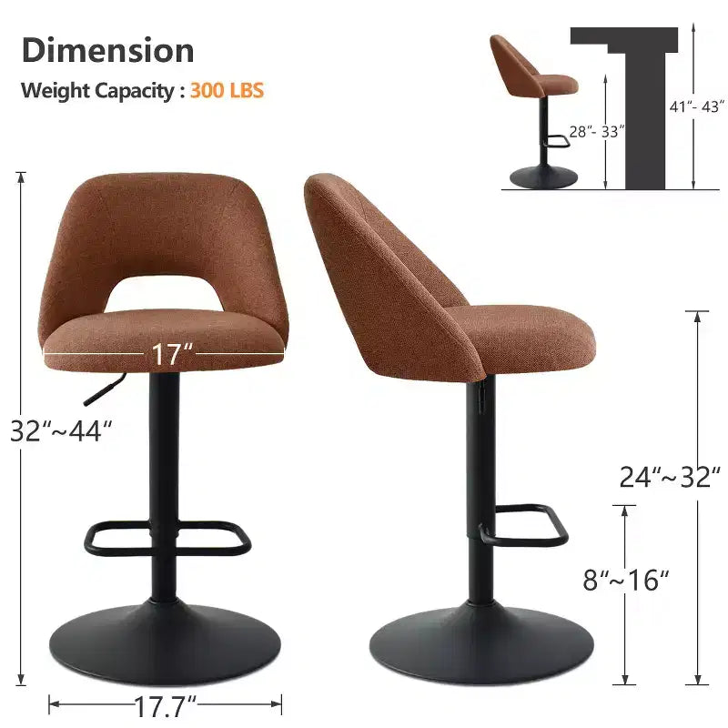 Set di 2 sgabelli da bar girevoli con schienale, sgabelli da bancone regolabili in altezza da 60,96 a 81,28 cm con seduta imbottita per isola cucina - Panipeachy