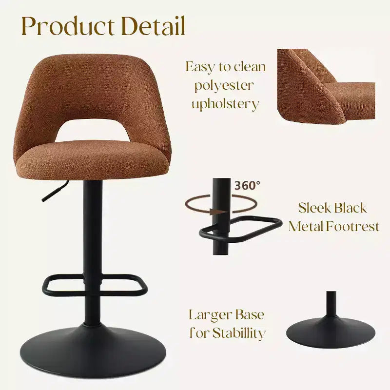 Set di 2 sgabelli da bar girevoli con schienale, sgabelli da bancone regolabili in altezza da 60,96 a 81,28 cm con seduta imbottita per isola cucina - Panipeachy