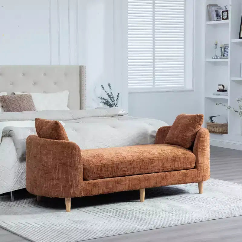 GDFStudio Agnes Modern 77 Chaise longue in ciniglia con struttura in legno di gomma e 2 cuscini a rullo