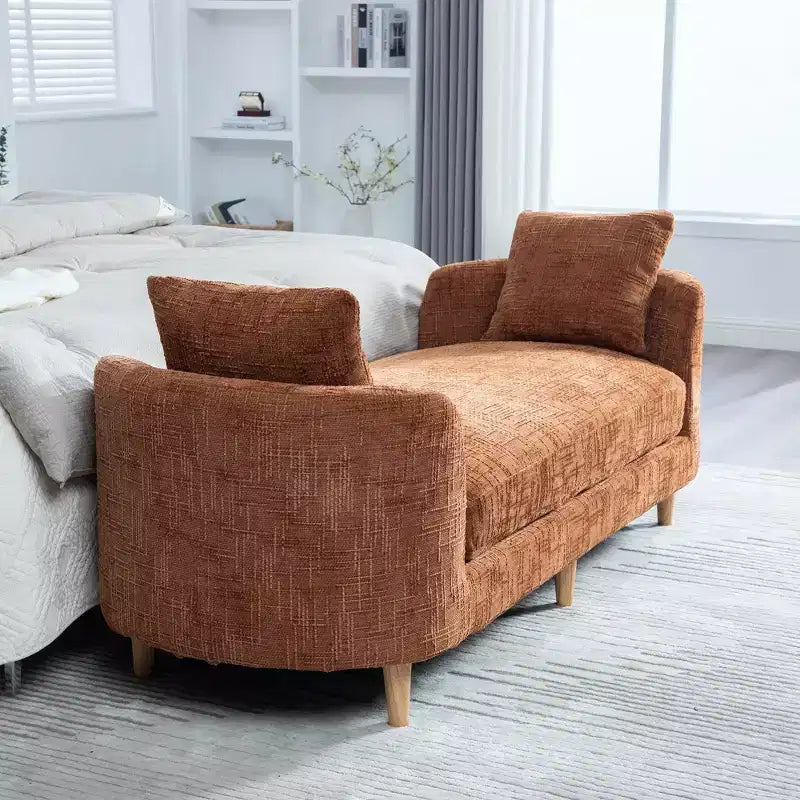 GDFStudio Agnes Modern 77 Chaise longue in ciniglia con struttura in legno di gomma e 2 cuscini a rullo
