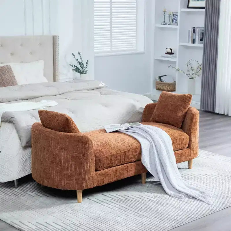 GDFStudio Agnes Modern 77 Chaise longue in ciniglia con struttura in legno di gomma e 2 cuscini a rullo