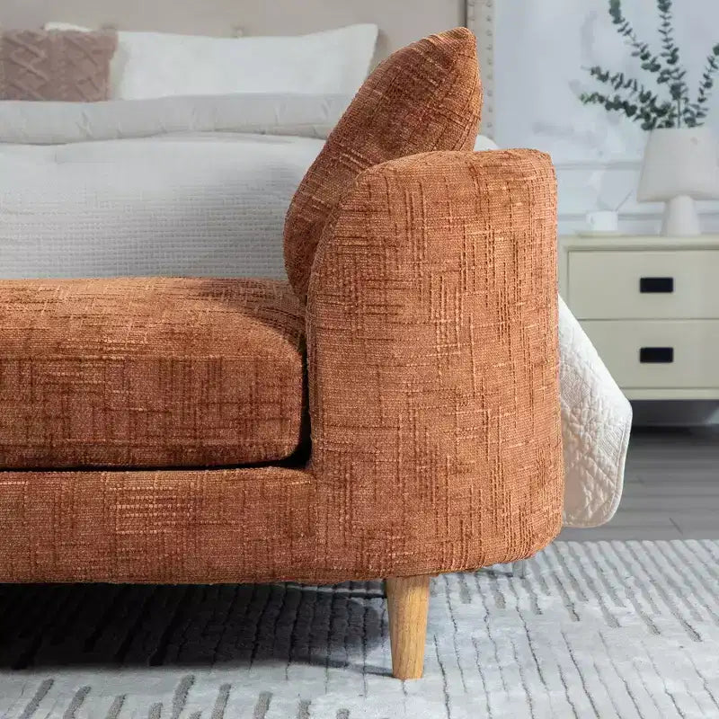 GDFStudio Agnes Modern 77 Chaise longue in ciniglia con struttura in legno di gomma e 2 cuscini a rullo