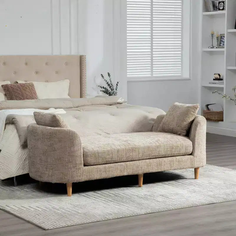 GDFStudio Agnes Modern 77 Chaise longue in ciniglia con struttura in legno di gomma e 2 cuscini a rullo