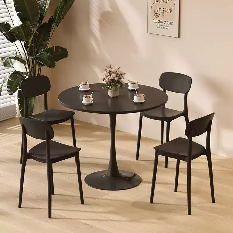 Marchio di giocattoli divertenti Black Round Table, Tavolo da pranzo moderno, Tavolo da cucina rotondo Tulip con piano in MDF e base in acciaio, Tavolino da caffè di metà secolo