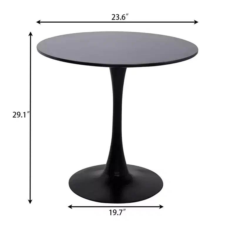 Marchio di giocattoli divertenti Black Round Table, Tavolo da pranzo moderno, Tavolo da cucina rotondo Tulip con piano in MDF e base in acciaio, Tavolino da caffè di metà secolo