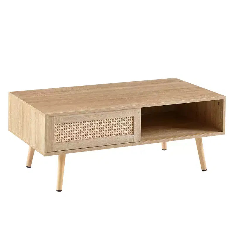 Tavolino da caffè in Rattan 41.34 giocattoli divertenti, porta scorrevole per riporre oggetti, gambe in legno massello, Tavolino moderno per soggiorno, naturale
