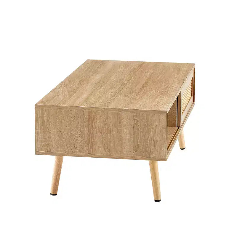 Tavolino da caffè in Rattan 41.34 giocattoli divertenti, porta scorrevole per riporre oggetti, gambe in legno massello, Tavolino moderno per soggiorno, naturale