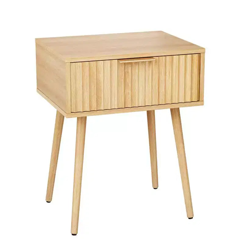 Karl Home Comodino da 48 cm con venature rovere, truciolato e MDF, melaminico e termoformato, 1 cassetto, gambe alte (2 pezzi)