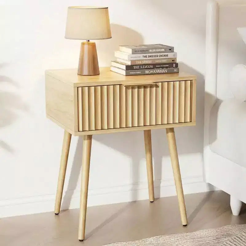 Karl Home Comodino da 48 cm con venature rovere, truciolato e MDF, melaminico e termoformato, 1 cassetto, gambe alte (2 pezzi)