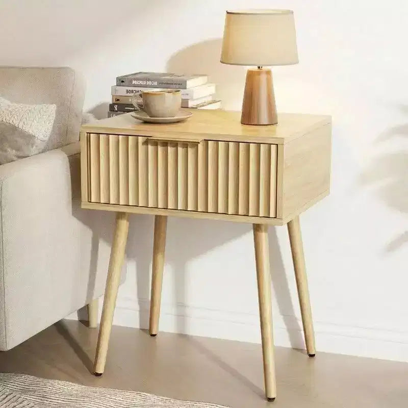 Karl Home Comodino da 48 cm con venature rovere, truciolato e MDF, melaminico e termoformato, 1 cassetto, gambe alte (2 pezzi)