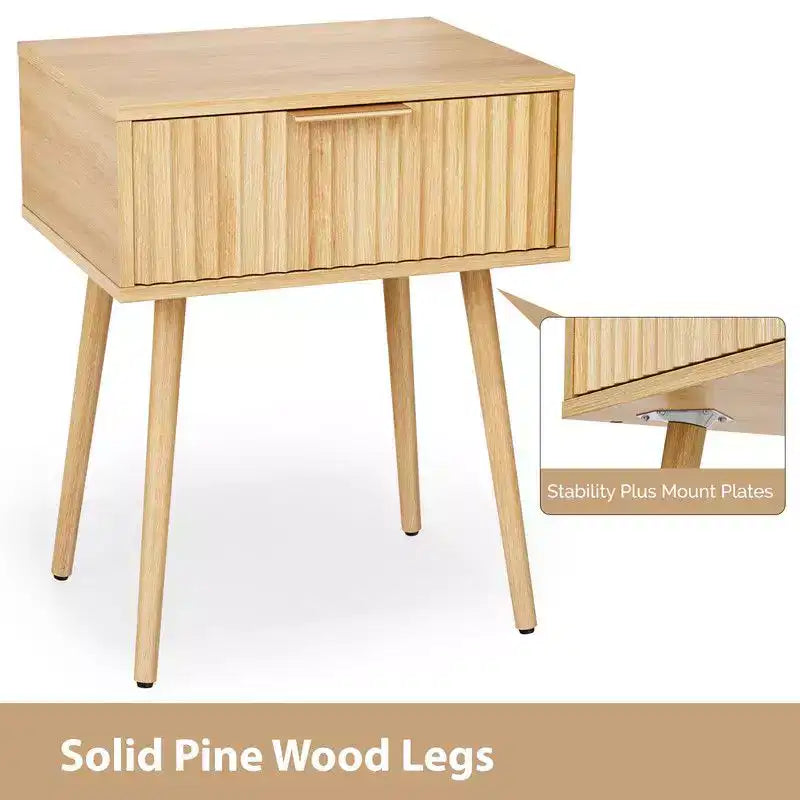 Karl Home Comodino da 48 cm con venature rovere, truciolato e MDF, melaminico e termoformato, 1 cassetto, gambe alte (2 pezzi)