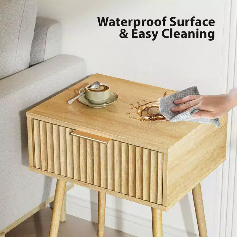 Karl Home Comodino da 48 cm con venature rovere, truciolato e MDF, melaminico e termoformato, 1 cassetto, gambe alte (2 pezzi)
