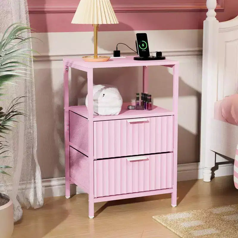 Karl Home 15 Inches Wide Nightstand - 2 Drawers, 1 Shelf, US Power Outlet