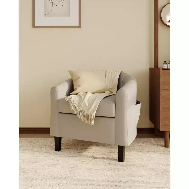 Faux Leather Accent Chair, Modern Round Barrel Club Chair with Cushion for Living Room, Bedroom, Reading Room & Waiting Area