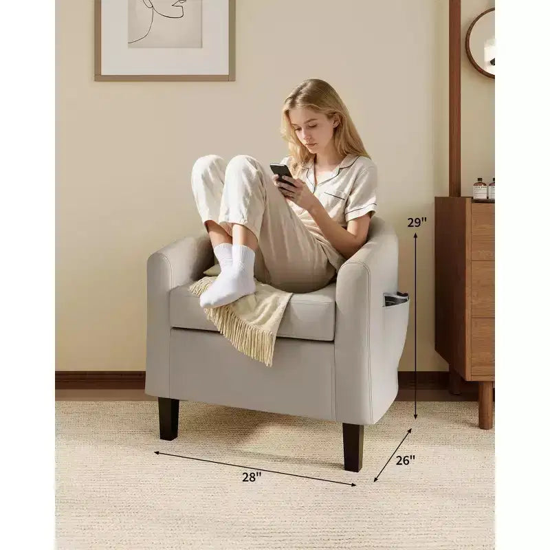 Poltrona in similpelle, moderna poltrona a barilotto rotonda con cuscino per soggiorno, camera da letto, sala lettura e sala d'attesa