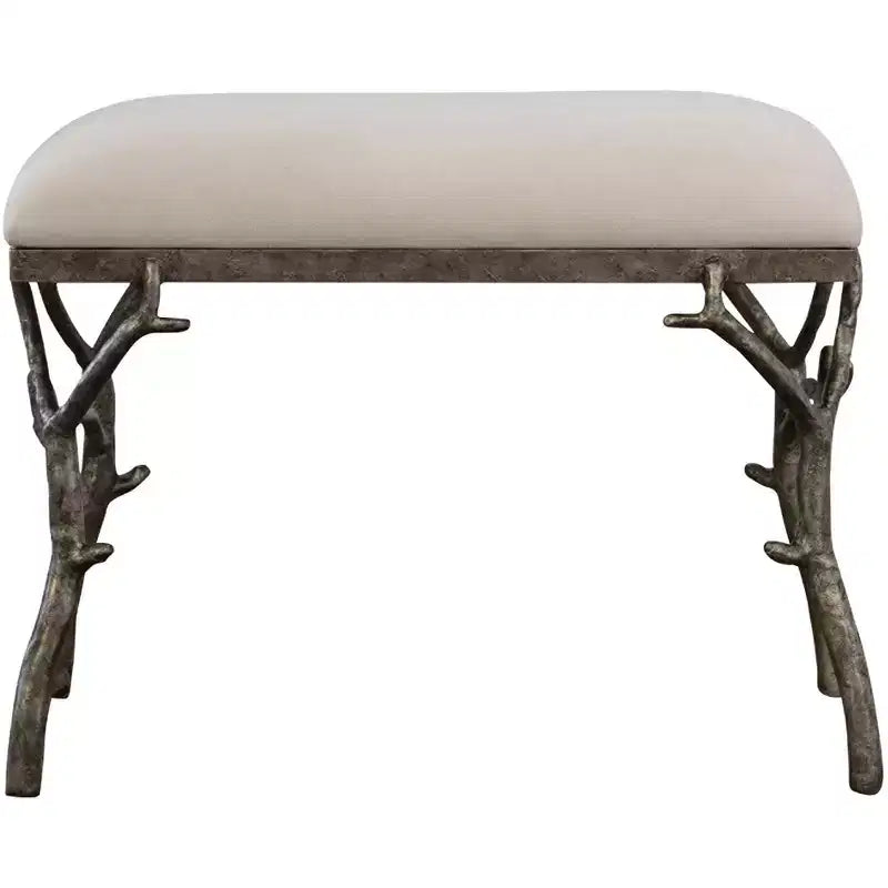 Panca Lismore Uttermost 24 larga con accenti a ramo, finitura argento antico