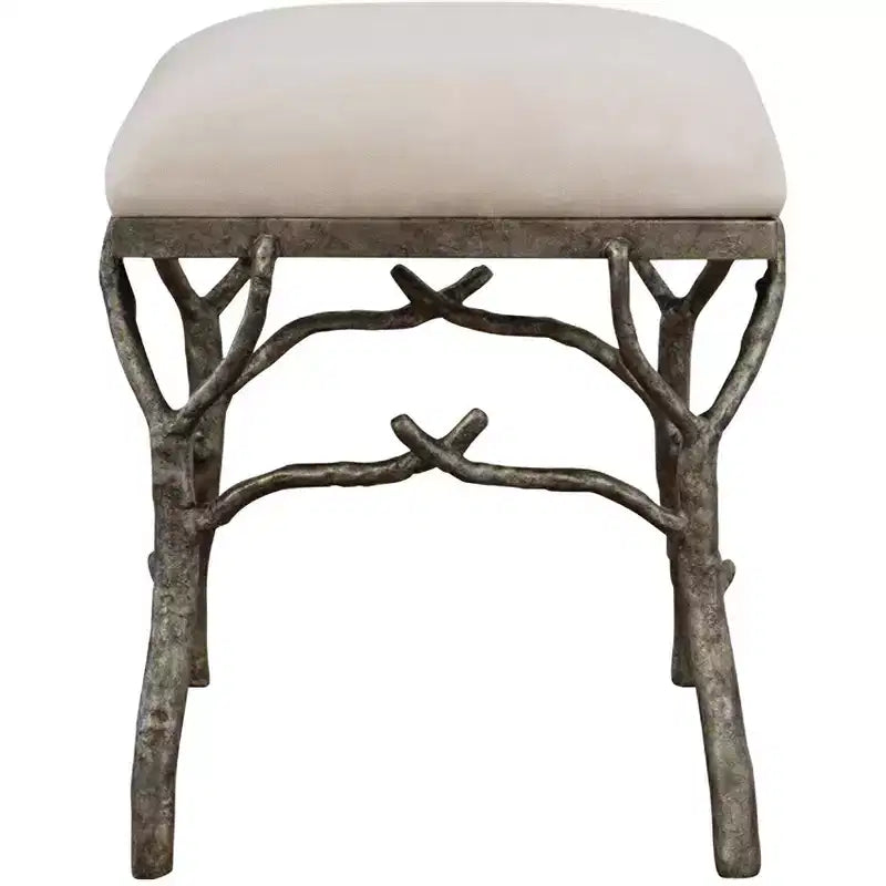 Panca Lismore Uttermost 24 larga con accenti a ramo, finitura argento antico
