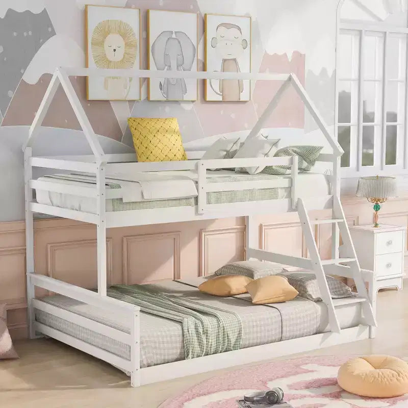 FAMYYT Twin Size Wood Bed?With Built-in Ladder, Easy Assembly