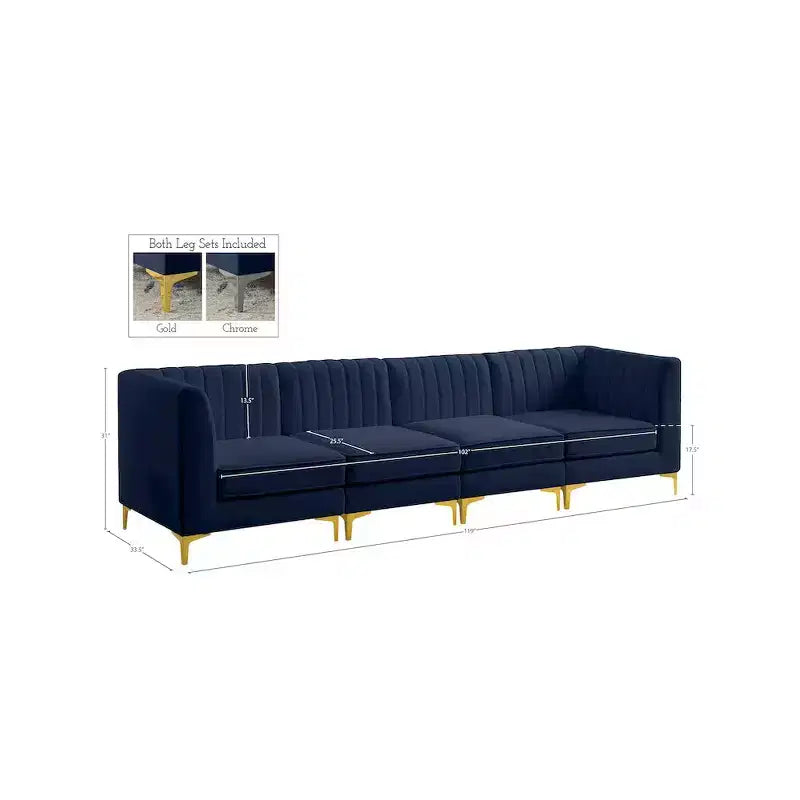 Divano modulare Meridian Furniture Alina in velluto blu marino