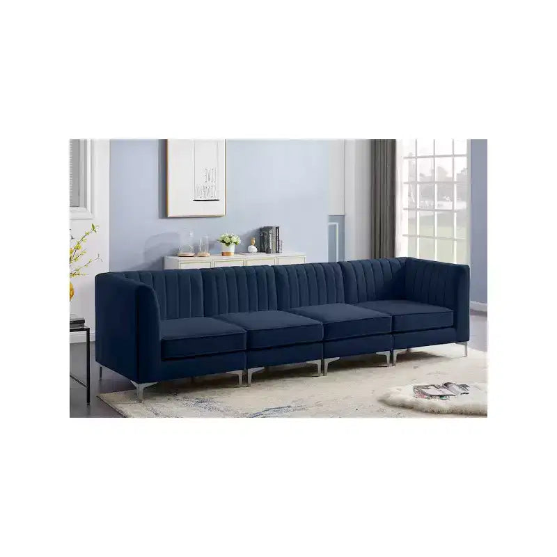 Divano modulare Meridian Furniture Alina in velluto blu marino