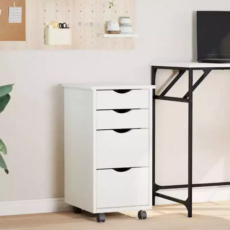 vidaXL Armadietto con rotelle Bianco Legno massello di pino, legno multistrato, plastica