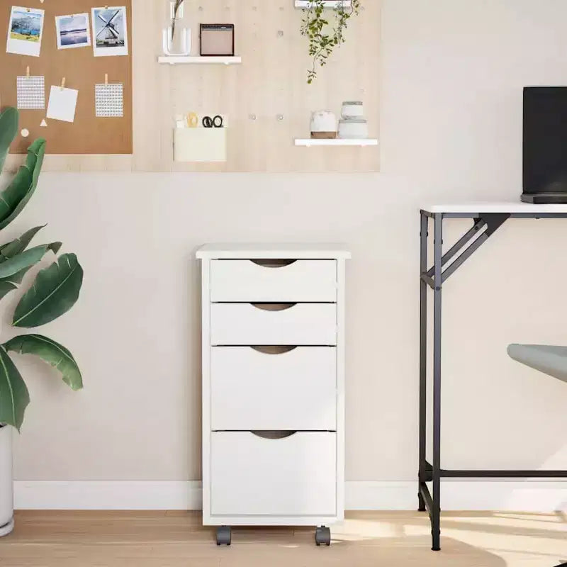 vidaXL Armadietto con rotelle Bianco Legno massello di pino, legno multistrato, plastica