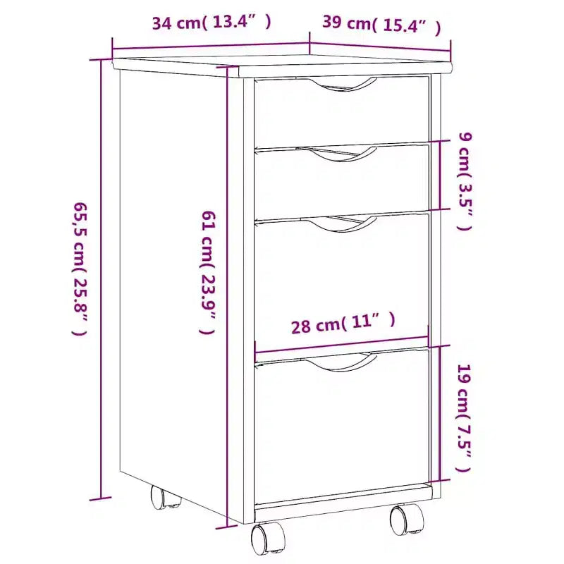 vidaXL Armadietto con rotelle Bianco Legno massello di pino, legno multistrato, plastica