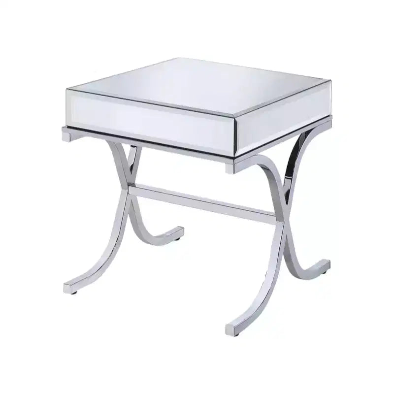 HomeRoots 22 Silver And Clear Glass Square Mirrored End Table