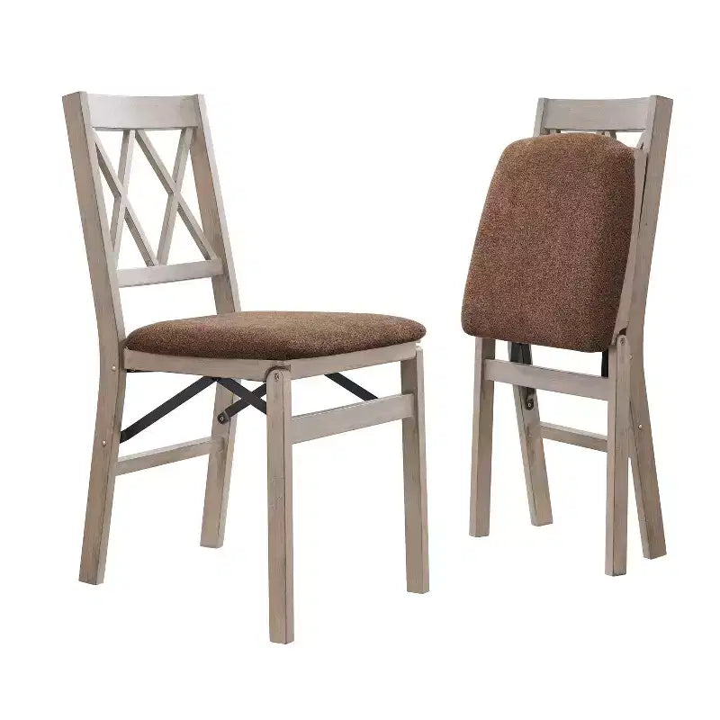 Stakmore Set di 2 sedie pieghevoli con finitura Driftwood, imbottite, completamente assemblate, con struttura in legno massiccio