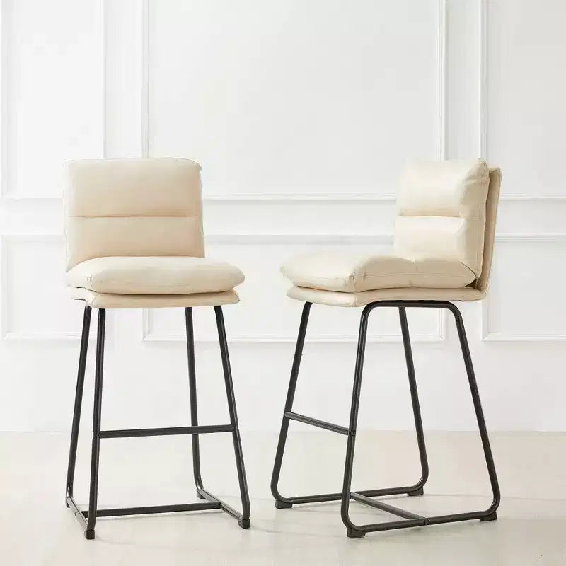 Set di 2 Moderni Sgabelli da Bar in Similpelle Spessa con Gambe in Metallo Panna/Bianco - Glitzhome: Imbottiti, Base a Slitta, Poggiapiedi