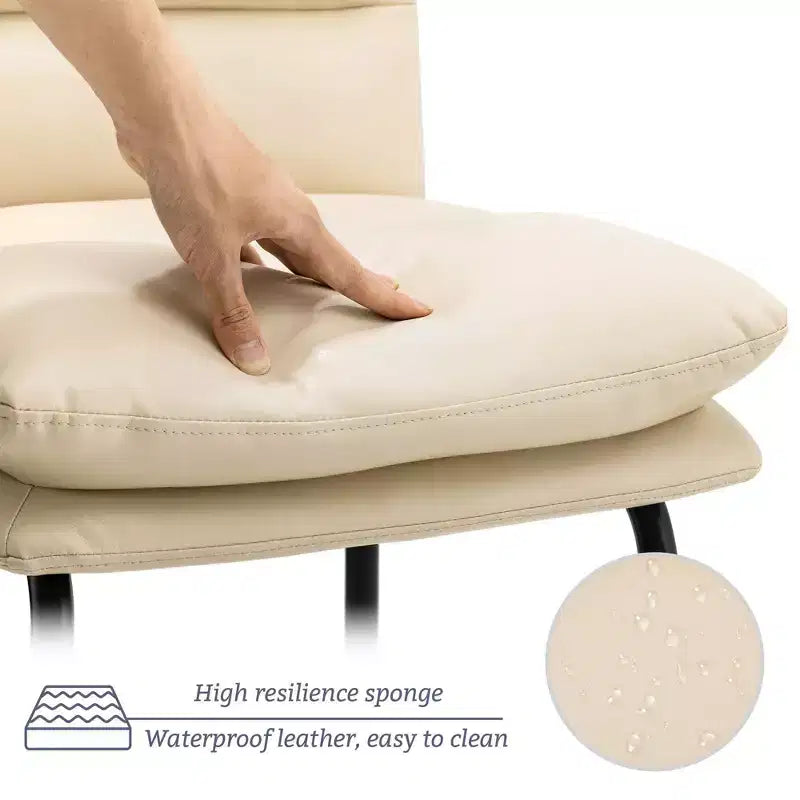 Set di 2 Moderni Sgabelli da Bar in Similpelle Spessa con Gambe in Metallo Panna/Bianco - Glitzhome: Imbottiti, Base a Slitta, Poggiapiedi