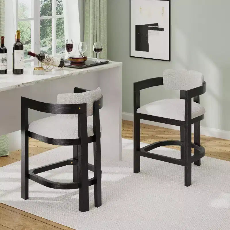 Christopher Knight Home Set di 2 Sgabelli da Bar Ethan in Legno di Gomma Tappezzati Altezza Bancone, 66 cm, Neri