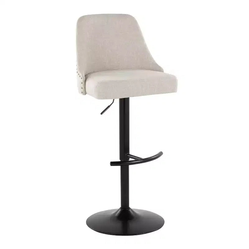 LumiSource Set di 2 Sgabelli da Bar Marcel con Borchie Metallo Nero/Tessuto Crema/Metallo Ottone