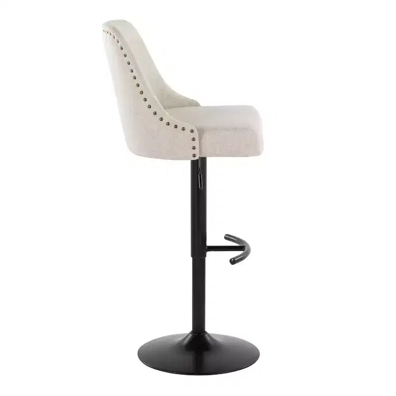 LumiSource Set di 2 Sgabelli da Bar Marcel con Borchie Metallo Nero/Tessuto Crema/Metallo Ottone